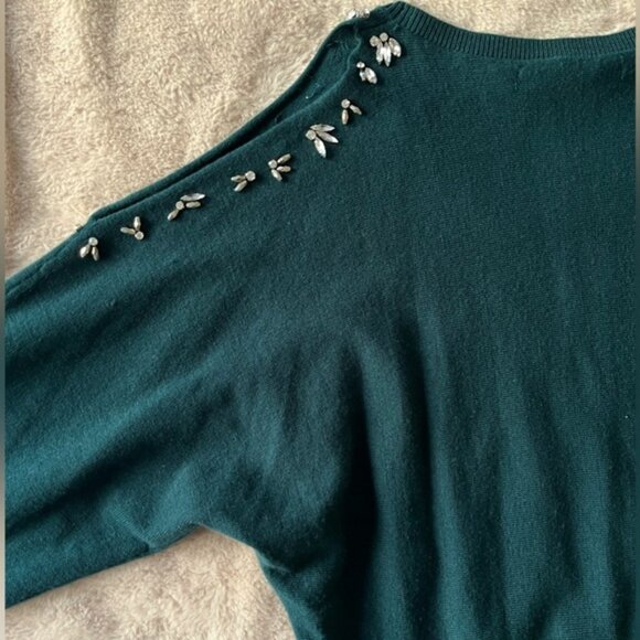 ✅ Host Pick ✅ Anthropologie Knitted & Knotted Bejeweled Sweater Teal Size SP - Picture 6 of 7